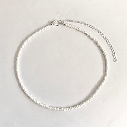 Puka Shell Necklace Hawaiian White Turquoise Bead Choker Beach Necklace for Women (White Bead)