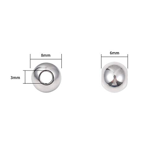 Stainless Steel Spacer Beads 8x6mm Round Loose Charm Caps Beads for DIY Jewelry Making 50pcs with 3mm Hole - color: 8x6mm 3mm