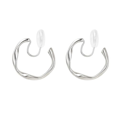 A Season Women Twisted Gold/Silver Round Clip On Hoop Earrings for Non Pierced Ears Hoops Earrings, Small/Medium/Large (Medium Silver)