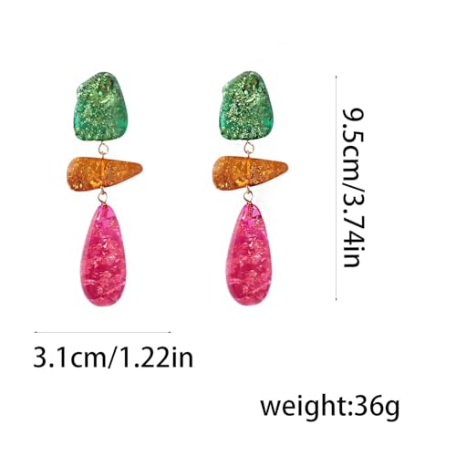 Colorful Statement Drop Earrings for Women, Glitter Resin Dangle Earrings, Layered Teardrop Party Earrings, Bold Trendy Fashion Jewelry