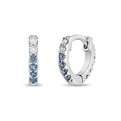 In Season Jewelry CZ Girls Hoop Earrings for Kids - 925 Sterling Silver Little Girl Hoop Earrings - Hypoallergenic & Comfortable with Secure Latch Closure - style: Blue CZ
