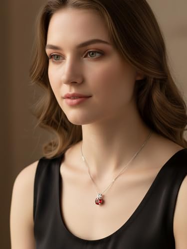 CYW Genuine Sapphire/Emerald/Ruby/Moissanite Necklace for Women, Really Authentic Solid 925 Sterling Silver, 16"/18"/20" Adjustable Chain, Anniversary Mother's Day Valentines Gift - color: Ruby - Round - White Gold, size: 8mm