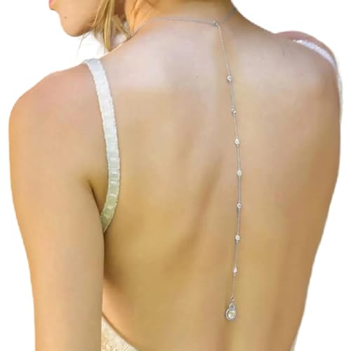 Rhinestone Backdrop Body Chain Jewelry Sexy Simple Long Body Chain Necklace Bridal Wedding Backdrop Backless Dress Accessories Jewelry for Women - color: Silver