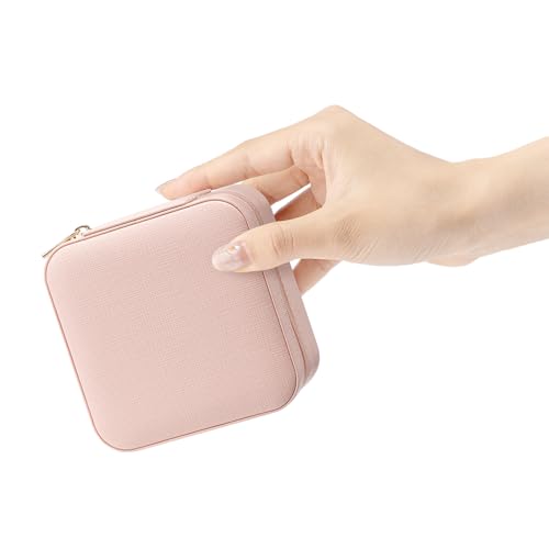 VLANDO Small Faux Leather Travel Jewelry Box Organizer Display Storage Case for Rings Earrings Necklace, Pink - color: MI. Pink