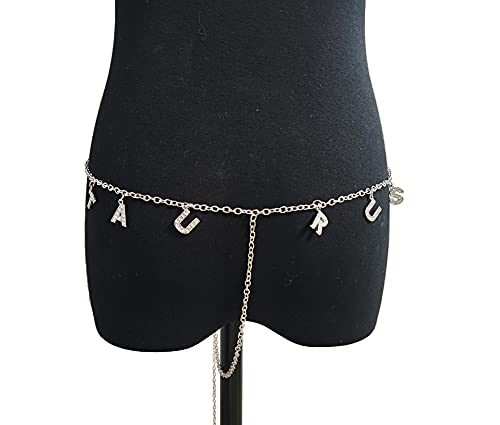 Women Sexy Rhinestone Waist Body Chain Crytal Sexy Letter Pendant Belly Waist Chain T-string Thong Body Jewelry - color: Taurus Letter