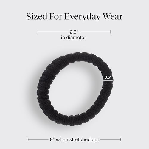 Kitsch Ribbed Hair Ties No Damage - Black, 10pcs | Strong, Stretchy & Snag-Free Hair Bands – Soft Fabric Ponytail Holders, Stylish Elastics for Everyday Hairstyles - color: Black Ribbed (Pack of 10)