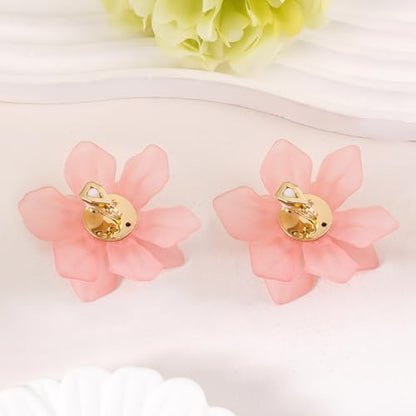 LAXPICOL Fashion Big Flower Clip On Earrings For Women Cute Lovely Acrylic Flower Earrings No piercing Earrings 2.36" - color: pink