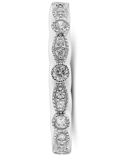 Womens 925 Sterling silver Rhodium plated Swarowski Zirconia stackable band ring