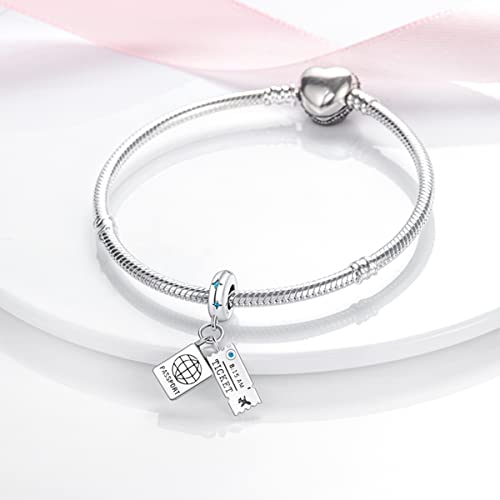 MULA 925 Sterling Silver Charms for Bracelets and Necklace Family Pendants | Airplane Travel Dangle Beads Family Tree Jewelry Charms for Women - color: Passport and Ticket Charm