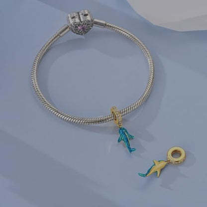 Hapour 925 Sterling Silver Charms for Bracelet Necklace Dangle Pendant Bead | Whale Shark Charm, Glow in the Dark, Matryoshka Russian Doll Baking European Jewelry Charm, 14k Gold Plated - style: Golden Blue Glowing Whale Shark