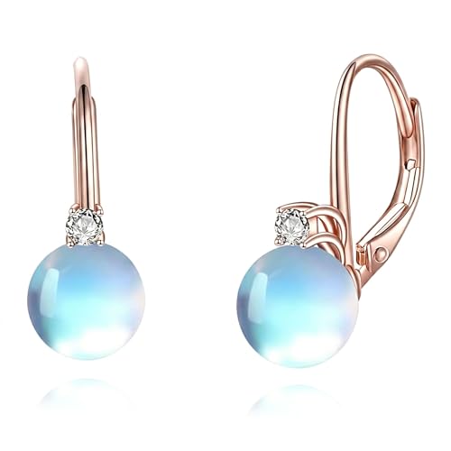TIGER RIDER Pearl Earrings 925 Sterling Silver Leverback Hypoallergenic Drop Earring Jewelry for Women Birthday Gifts - style: Moonstone rose gold