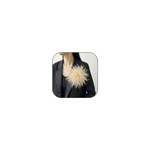Dainty Feather Flower Brooch Pin for Women Oversized Floral Lapel Pins Elegant Feather Corsage Brooches Suit Clothes Shawl Dress for Wedding Party Banquet Dance Trendy Jewelry 150mm - color: Beige