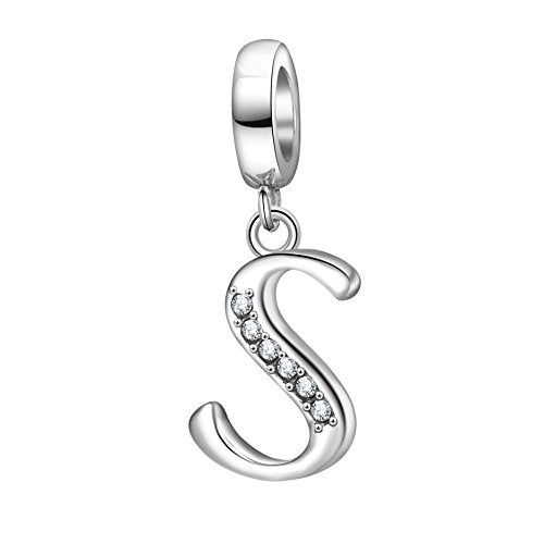 925 Sterling Silver Initial Charm fits Pandora, Gift for Mom Wife | Christmas,Birthday,Mother's Day, Anniversary, Valentine's Day - color: Letter S
