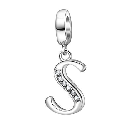 925 Sterling Silver Initial Charm fits Pandora, Gift for Mom Wife | Christmas,Birthday,Mother's Day, Anniversary, Valentine's Day - color: Letter S