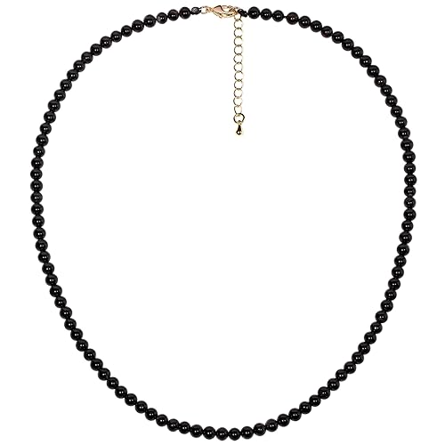 Simple 4mm Gemstones and Crystals Choker Necklace Unisex 16"-18" | Necklaces for Women Men, Adjustable, 40-45 cm Chain Length, Handmade, Spiritual Gemstones, Positive Energy, Daily Wear - style: Black Agate