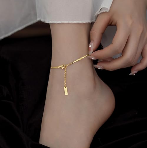 Gold Anklets Bracelets for Women,925 Sterling Silver Waterproof Dainty Heart Anklet Snake Chain Link 14K Gold Plated Non Tarnish Ankle Chain Summer Beach Foot Jewelry Graduation Wedding Gifts - color: Gold