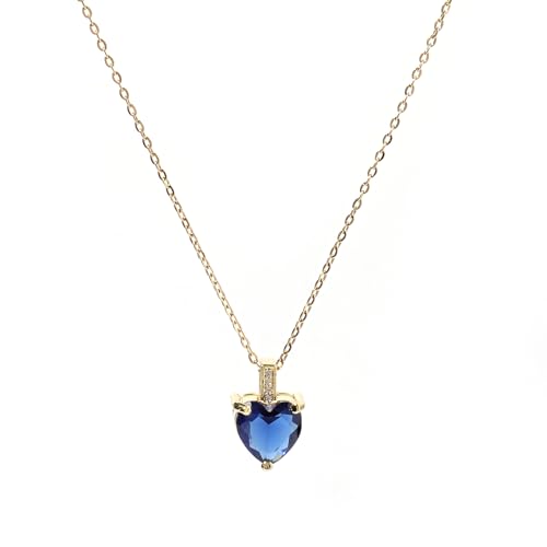 Heart Birthstone Necklace for Women, 14K Gold Plated Birthstone Pendant Necklace Cubic Zirconia Diamond Necklace Dainty Gold Necklace Birthday Gifts for Women Girls - color: 09. September(Sapphire)