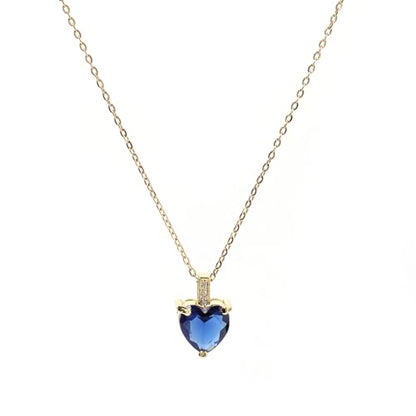 Heart Birthstone Necklace for Women, 14K Gold Plated Birthstone Pendant Necklace Cubic Zirconia Diamond Necklace Dainty Gold Necklace Birthday Gifts for Women Girls - color: 09. September(Sapphire)