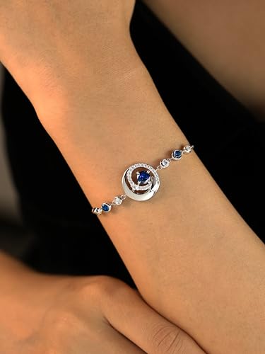 FANCIME Birthstone Bracelets 925 Sterling Silver Moon and Star Bangle Charm Bracelet Fine Jewelry Anniversary Birthday Mothers Day Gifts for Mom Her Women, Adjustable Chain 6.7"+1.2" Extend - color: link-10-opal