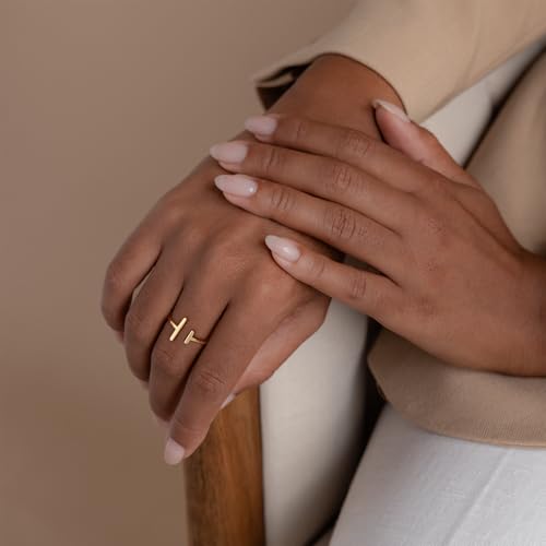 Valloey Rover Gold Rings for Women Non Tarnish Thumb Ring | 14k Gold Plated Adjustable Open Cross Wedding Rings Waterproof Fashion Statement Jewelry for Women Trendy Gift - color: 2BAR
