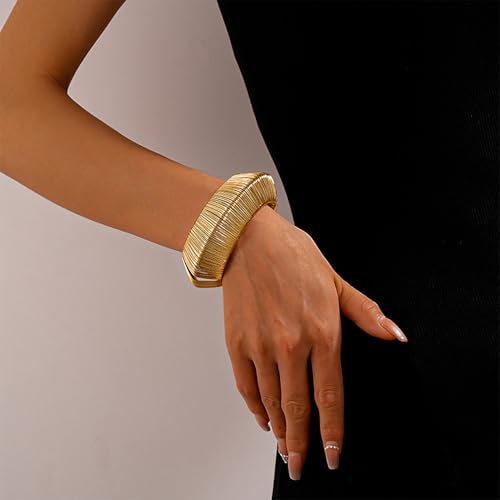 Chunky Cuff Bracelets for Women Wide Gold/Silver Cuffs Bangle Hollow Out Adjustable Bracelets Punk Vintage Jewelry - style: U-Gold A