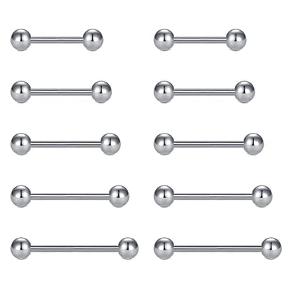 MODRSA 14g 16g Nipple Rings Tongue Rings 14 Gauge Surgical Steel Nipple Bar Barbell 14mm 16mm 18mm Silver Rose Gold Black Tongue Piercing Jewelry for Women Men - color: A13 - Silver - Mix lengths