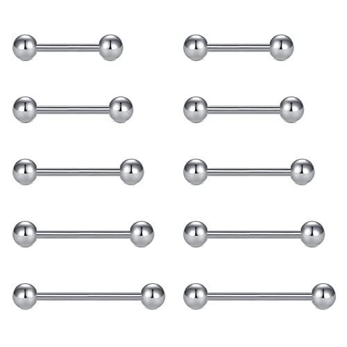 MODRSA 14g 16g Nipple Rings Tongue Rings 14 Gauge Surgical Steel Nipple Bar Barbell 14mm 16mm 18mm Silver Rose Gold Black Tongue Piercing Jewelry for Women Men - color: A13 - Silver - Mix lengths