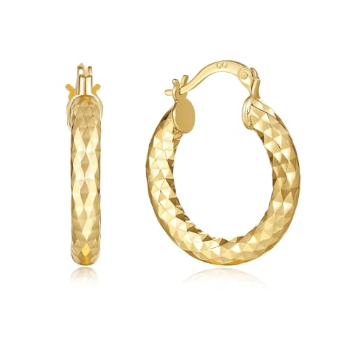 14K Gold Hoop Earrings for Women 14K Gold Earrings Classic Shiny Polished Round Big Hoop Earring for Women Hypoallergenic Womens Earring Hoops - size: 20mm