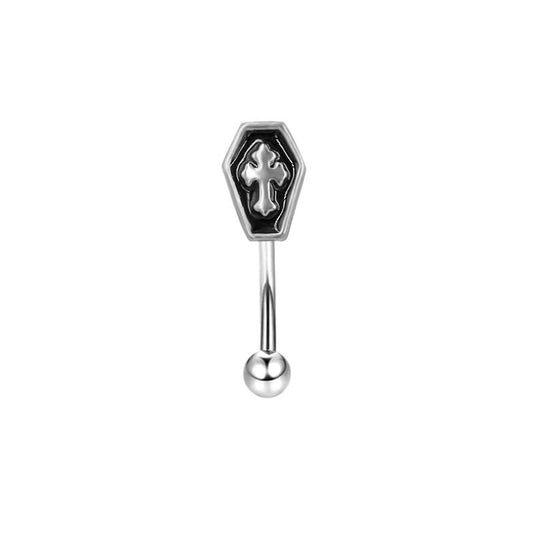 16G Black Coffin Cross Eyebrow Rings for Women Men 316L Stainless Steel Eyebrow Curved Barbell Rook Cartilage Earrings Statement Eyebrow Piercing Jewelry