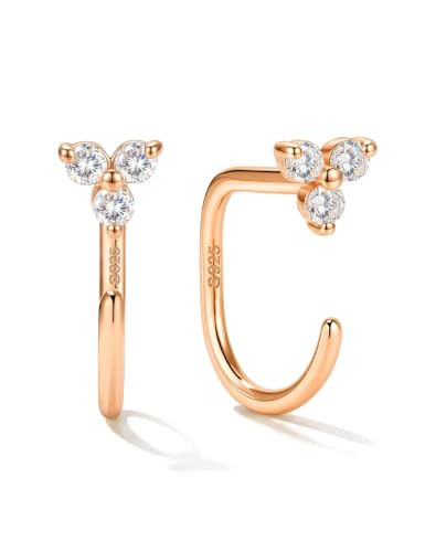 GEMQUEEN Moissanite 925 Sterling Silver Half Hoop Earrings for Women, Small Stay Close Huggie Hoops Comfort Backless Earring Lightweight No Back Moissanite Arc Hoop Earrings D Color VVS1 - color: Rose Gold, size: Trinity