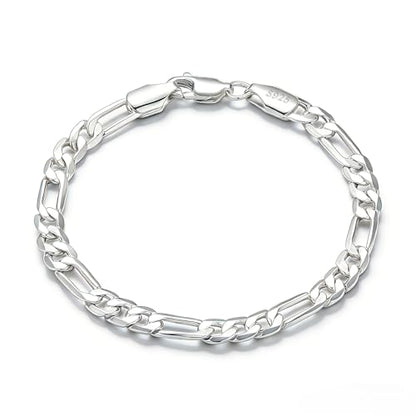 925 Sterling Silver Bracelet for Men Silver Jewelry | 5mm Diamond-Cut Figaro Chain Bracelet 6.5-8 inches Gifts for Men Father Husband - color: 6.5 inches
