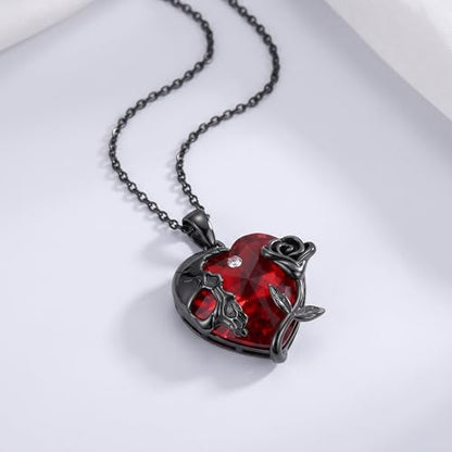 Gothic Necklace 18K Black Gold Plated Black Rose Rib Cage Heart Crystal Pendant Necklace Goth Skull Skeleton Jewelry Gifts for Women Halloween Gothic Party - color: Skull