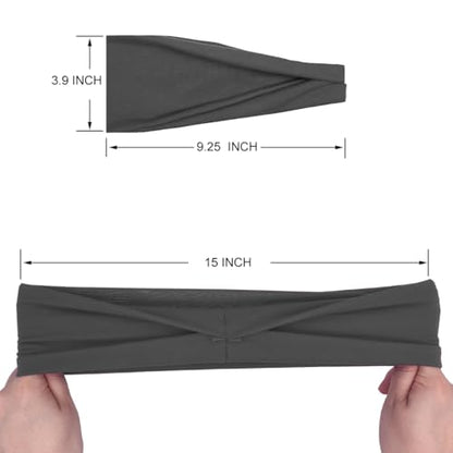 YONUF Fashion Headbands For Women Wide Headband Yoga Workout Head Bands Hair Accessories Band 6 Pack - color: Solid2