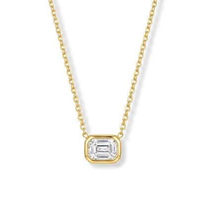 Gold Plated Emerald Cut Birthstone Necklace for Women - Horizontal East West Bar Pendant, Minimalist Everyday Jewelry, Birthday Gift for Her