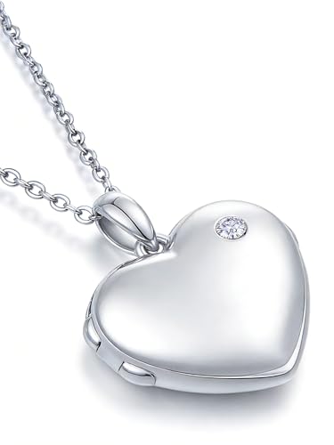 YOUFENG Love Heart Locket Necklace That Holds Pictures S925 Silver Photo Lockets Gifts for Women Jewelry - style: Polished