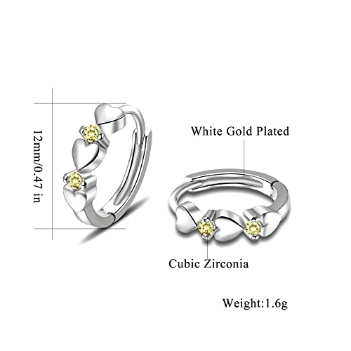 CiNily 14K White Gold Plated Small Hoop Earrings for Women Girls Heart Cubic Zirconia Hypoallergenic Earrings - color: Silver-light yellow