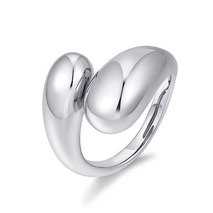 WOWORAMA Chunky Open Rings for Women Gold Silver Adjustable Dome Teardrop Rings Bold Thick Statement Rings Simple Stackable Band Rings - color: Silver-tone Teardrop Ring
