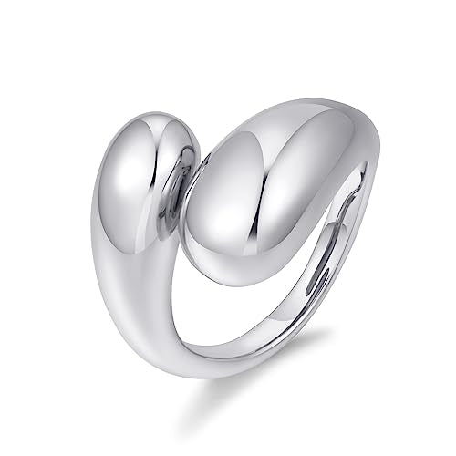 WOWORAMA Chunky Open Rings for Women Gold Silver Adjustable Dome Teardrop Rings Bold Thick Statement Rings Simple Stackable Band Rings - color: Silver-tone Teardrop Ring