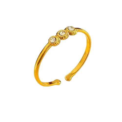 18K Gold Plated Adjustable Rings for Women, 316L Stainless Steel Open Band Gold Jewelry Collection, Hypoallergenic Size 6-9 Adjustable Stackable Rings, Tarnish Free Trendy Gift for Her - color: Triple Stone