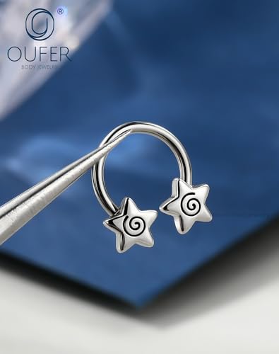 OUFER Septum Rings 16g Septum Jewelry Star Daith Earrings Gothic Tragus Helix Piercing Jewelry for Women Men - color: Steel