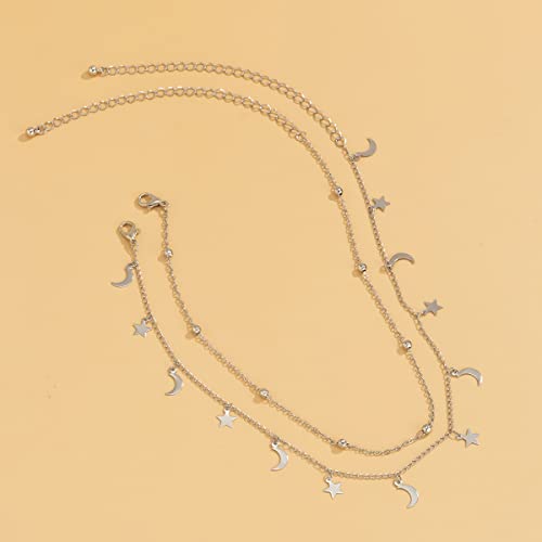 YANCHUN Layered Necklaces for Women Gold Necklace Stack Star Heart Choker Dainty Necklace Love Heart Chain Jewelry Gifts for Women - color: 2:Star moon 2pcs Gold