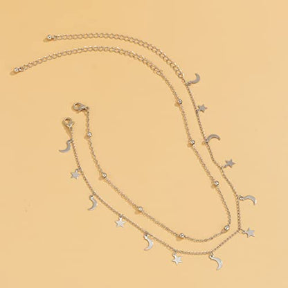 YANCHUN Layered Necklaces for Women Gold Necklace Stack Star Heart Choker Dainty Necklace Love Heart Chain Jewelry Gifts for Women - color: 2:Star moon 2pcs Gold
