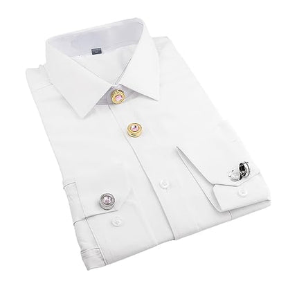 Mens Button Covers Tuxedo Shirt Cufflinks Alternative | Fake cufflinks and alternative fashion jewelry accessories for mens formal business dress shirts suits and groomsmen - color: H Silvery pink