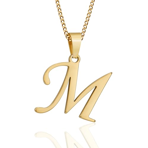 Suweibuke Initial Necklace for Men Women Boys Girls, 18K Gold Plated 26 Letters Pendant Necklace, Personalized Jewelry Gifts - color: Gold--1M