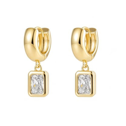 SHERLOVE Chunky Statement Gold Dangle Earrings Women Bezel Cubic Zirconia | 14K Gold Plated Huggie Hoop Drop,Dainty Trendy Elegant Fancy Formal,Hypoallergenic Lightweight Non tarnish,Statement Jewelry - color: Chunky Dangle Rectangle Gold