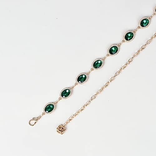 ILuvatar Green Glass Diamond Chain Belt - Metal Women's Western Style Dress Belt - color: Green-s1