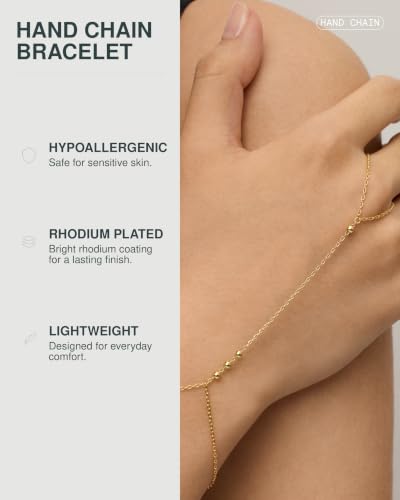PAVOI Hand Chain Bracelet for Women, 14K Gold Plated Adjustable Ring Chain | Hand Chain Bracelet, Ring Bracelet Hand Chain, Arm & Body Jewelry - style: Beads