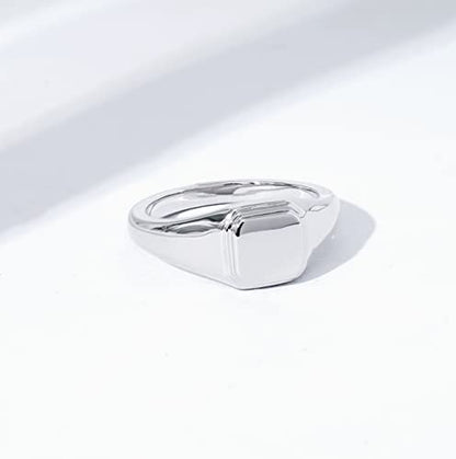 Amazon Essentials 14K Plated Sterling Silver Round Signet Ring - color: Silver, size: 10, style: Square