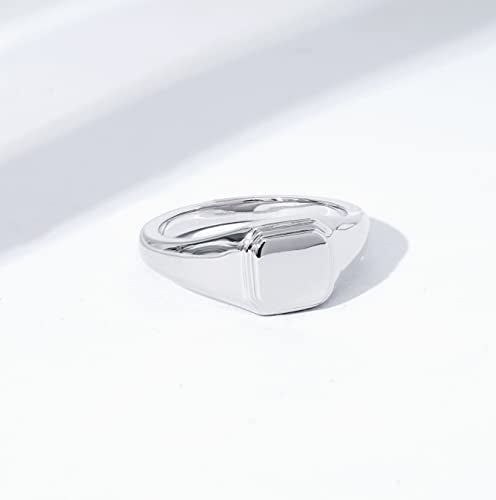 Amazon Essentials 14K Plated Sterling Silver Round Signet Ring - color: Silver, size: 6, style: Square