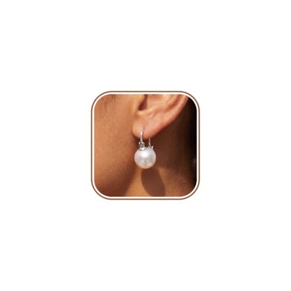 Double Pearl Drop Earrings for Women 925 Sterling Silver | 18k Gold Plated Big Large Pearl Dangle Earrings Pearl Dangling Stud Earring Bridal Wedding Jewelry Birthday Gifts for Mom - color: C-Silver